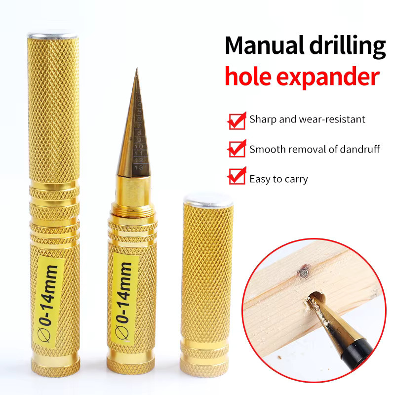 Goldener manueller Locherweiter der dritten Generation als Bohrwerkzeug für Holzbearbeitung und Modellbau, Lochöffner-Set für DIY-Projekte, 0–14 mm - Bild 2