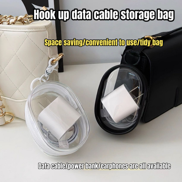 Transparenter Ladekabel-Organizer als praktischer Schlüsselanhänger für Reisen und Rucksäcke in Weiß - Bild 1