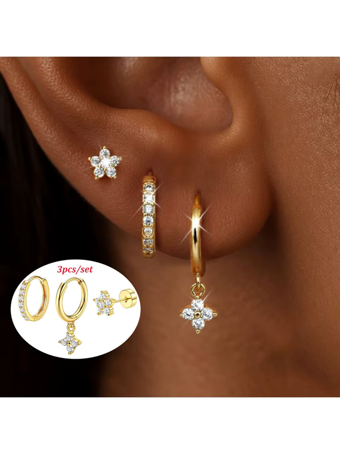 Bobisty Ohrstecker-Set Edelstahl, Gold, Zirkonia, Damen - Bild 3