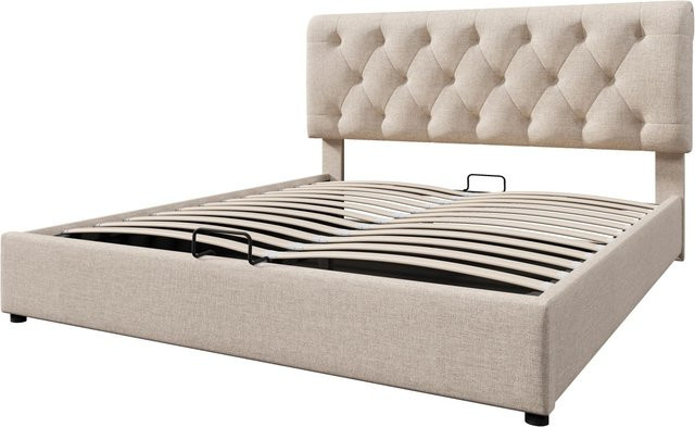 okwish Polsterbett mit Hydraulik-Stauraum in Beige, B/T/H: 160 x 200 x 112 cm (Höhe: 168 cm) - Bild 1