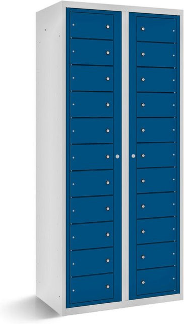 rotstahl Fächerschrank mit 22 Fächern und Zentraltüren in Dunkelblau und Lichtgrau, B/T/H: 80 x 50 x 180 cm - Bild 1
