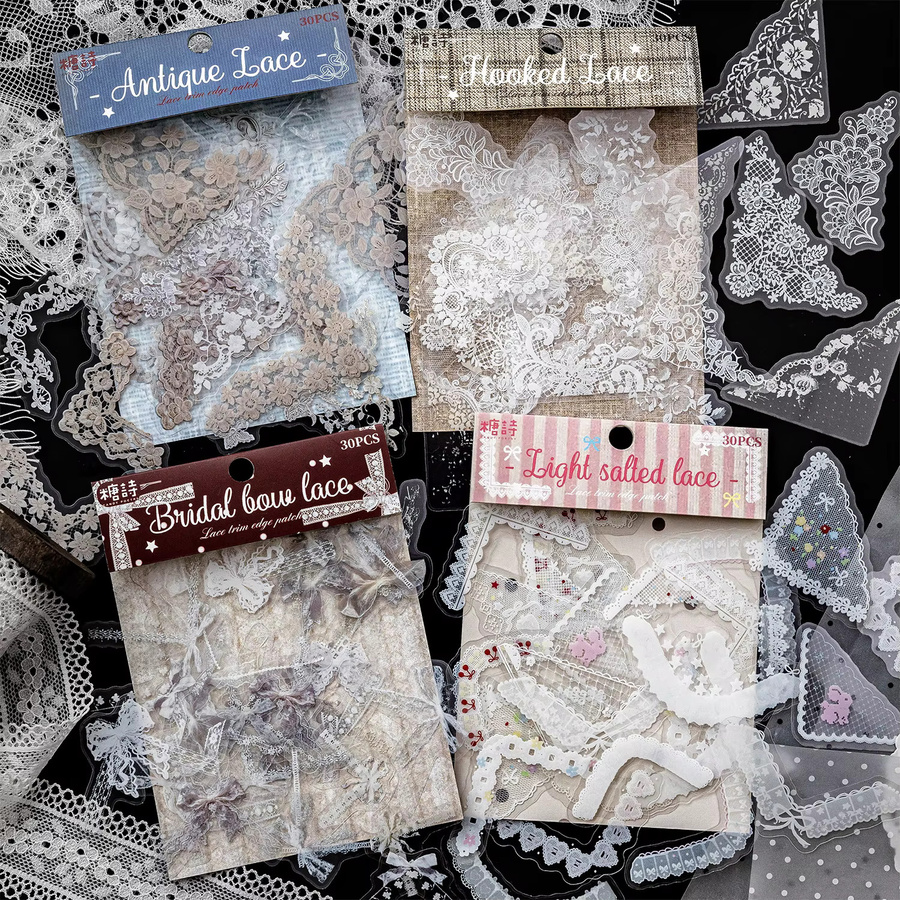 JIANQI Vintage PET Spitzen-Eckaufkleber-Set, 30 Stück dekorative Aufkleber in Multicolour für Scrapbooking und Junk-Journal - Bild 1