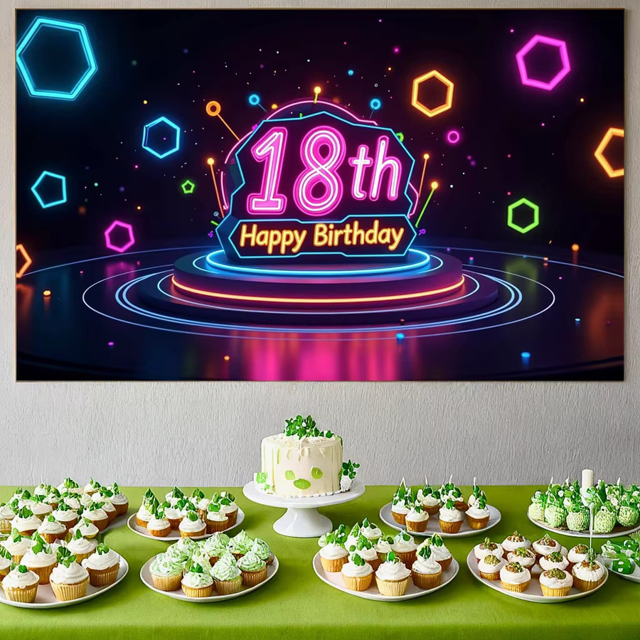 VIKAMA Neon-Party-Hintergrund aus Stoff für den 18. Geburtstag, Mehrfarbig, Rechteckig - Bild 2
