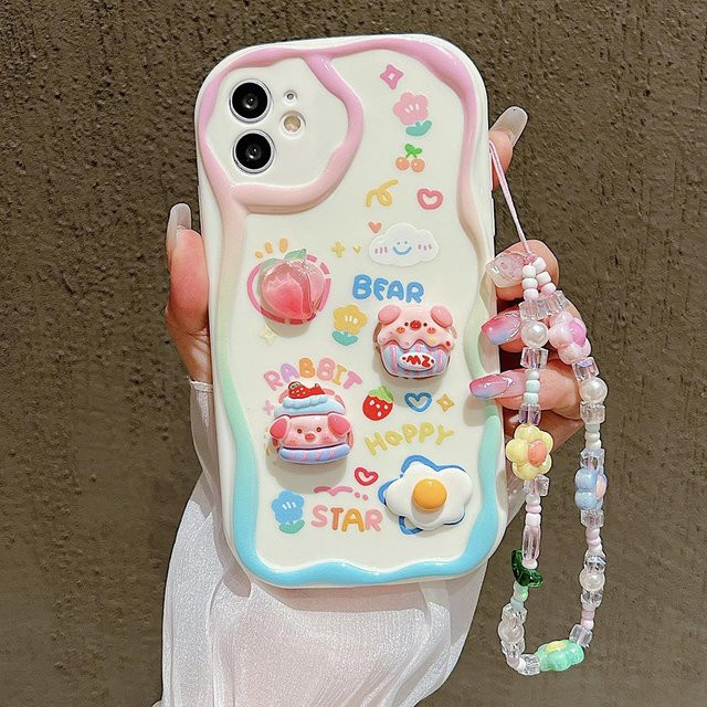 TUNEDEE iPhone Schutzhülle mit 3D Blume und niedlichem Schwein als Hängekette, weiche Hülle in Transparent oder Multicolour, passend für iPhone 15 14 13 12 11 Pro Max XR X XS 7 8 Plus SE - Bild 1