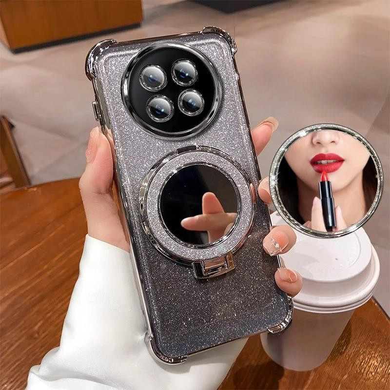 Xiaomi POCO M8 Pro 5G Silikon Hülle mit Glitzer Spiegel und Magnetischem Ständer in Galvanisierter Optik - Bild 2