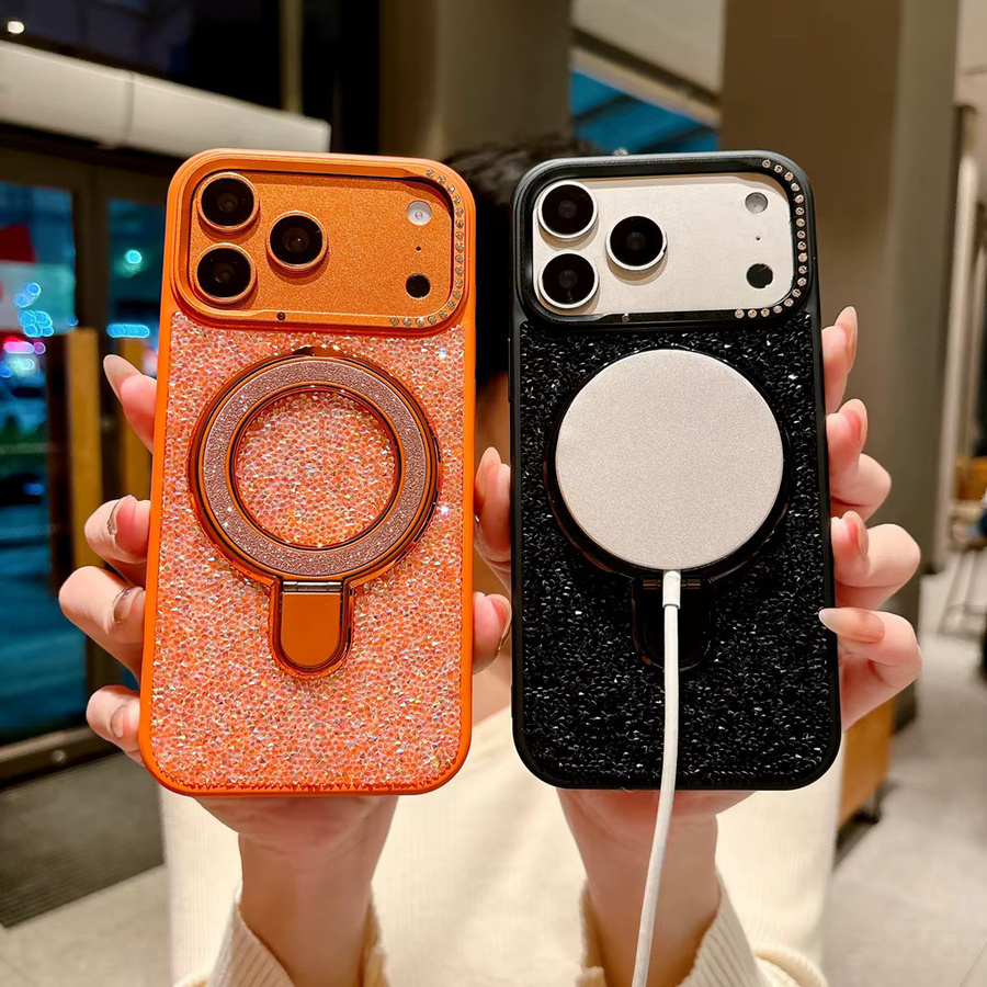 Apple Handyhülle mit Strass-Dekoration und magnetischem Halter für iPhone 17 16 15 14 Pro Max in Weiß - Bild 2