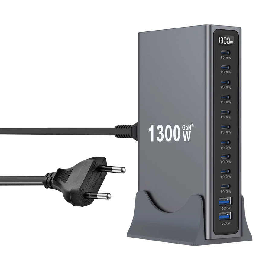 1300W GaN Schnellladegerät mit 12 USB-Ports und PD3.1 USB Typ C Desktop-Ladestation für Handys und Tablets - Bild 3