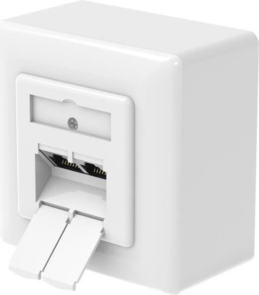 Hama Netzwerkdose CAT-6a mit 2 Ports für Ethernet/LAN, geschirmt, Weiß - Bild 1