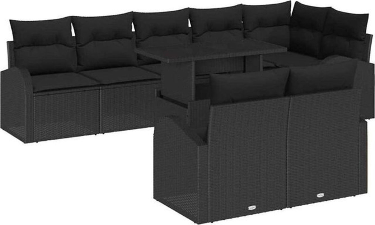 Modernes Gartensofa-Set aus Poly-Rattan mit 9 Teilen und Kissen in Schwarz von vidaXL - Bild 1