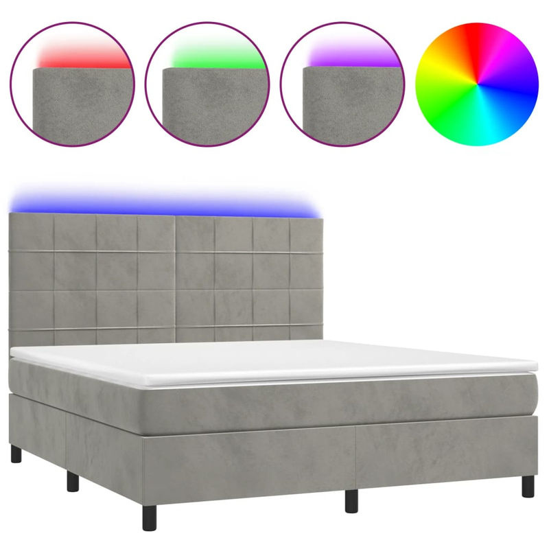 Vidaxl Boxspringbett Kontinentalbett mit Matratze und LED in Grau aus Samt, B/T/H: 180 x 200 cm - Bild 3