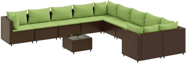 vidaXL 11-teilige Garten-Sofagarnitur aus braunem Poly-Rattan mit Kissen und Couchtisch - Bild 1