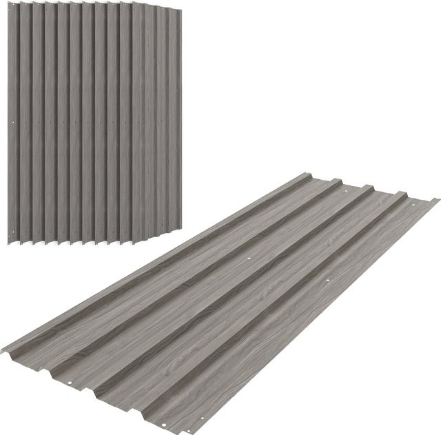 Outsunny 12er-Set verzinkte Stahlplatten in hellgrauer Holzoptik, B/H: 45 x 129 cm - Bild 1