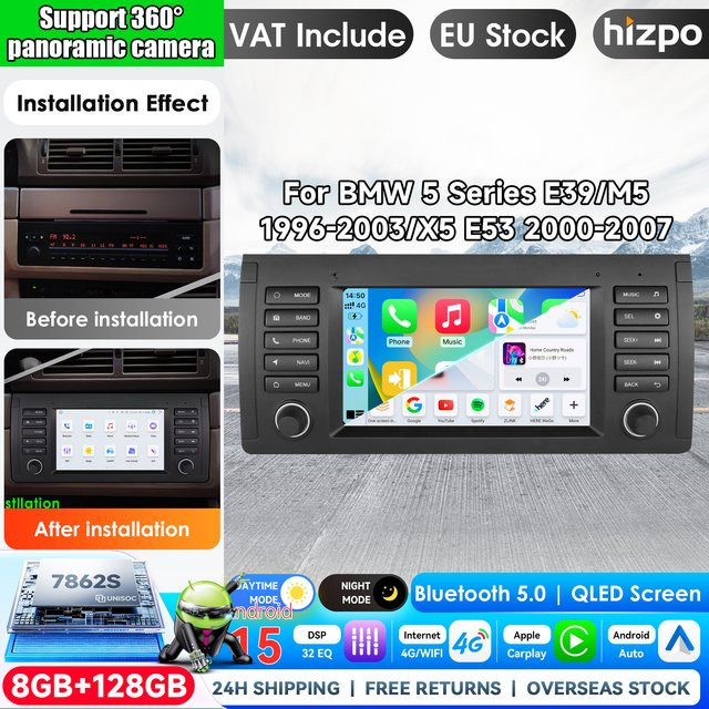 Hizpo 7 Zoll Wireless CarPlay und Android Auto Autoradio für BMW X5 E39 E53 1999 - 2006, Multimedia Stereo Videoplayer mit IPS Touchscreen in Schwarz - Bild 1