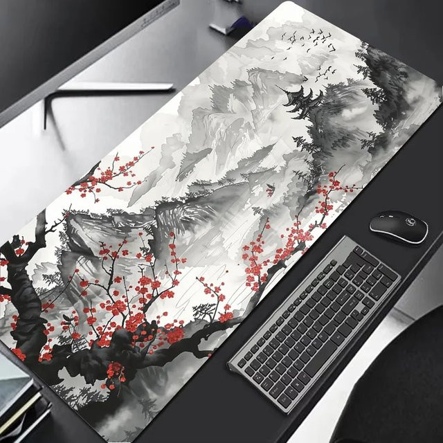 VIKAMA Gaming-Mauspad Japan Cherry Blossom in Multicolour, große Schreibtischunterlage mit rutschfester Gummibasis und genähtem Rand - Bild 1
