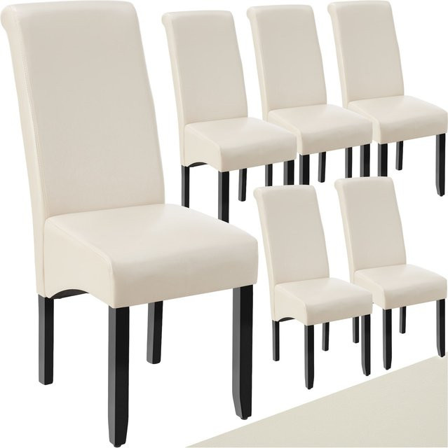 tectake Esszimmerstuhl mit Kunstlederbezug und Holzbeinen in Creme, B/T/H: 44 x 51 x 106 cm - Bild 1