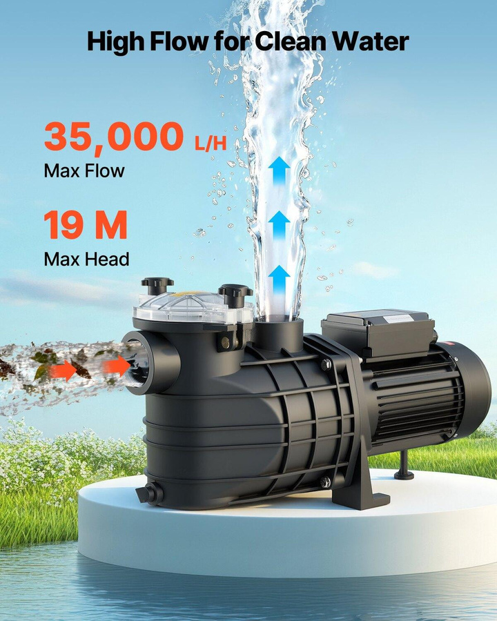 Buying Solutions MB Poolpumpe mit 3000W Leistung, 35.000 L/H Durchflussrate, 24-Stunden-Timer und Filterkorb - Bild 3