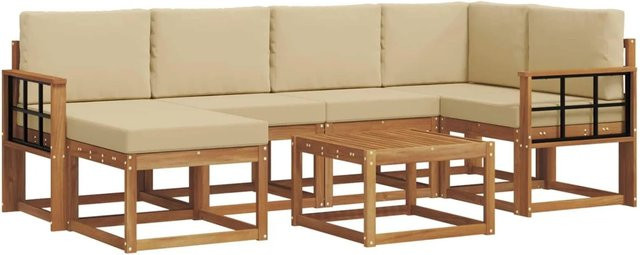 vidaXL Outdoor-Sofagarnitur aus Akazienholz in L-Form mit 7 Teilen, Beige und Braun - Bild 1