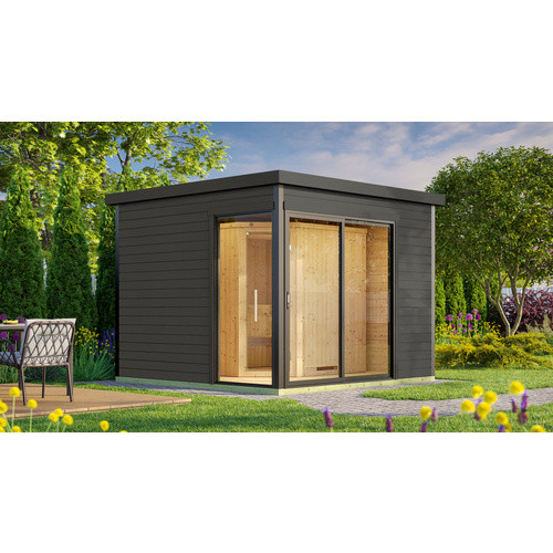WEKA Saunahaus 412 mit Ofen aus Fichtenholz in Schwarz, B/H/T: 320 x 239 x 320 cm - Bild 3