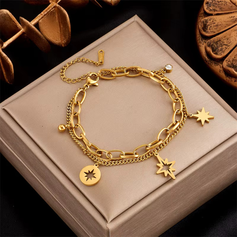 XIYANIKE Armband, Edelstahl, Gold, Schmetterling, Stern, Unisex - Bild 1