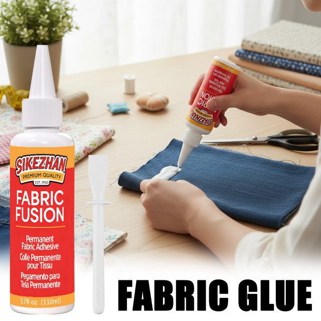 Starker transparenter Stoffkleber mit Auftragsgerät für Saumreparaturen und Applikationen auf Baumwolle, Denim und Polyester - Bild 1