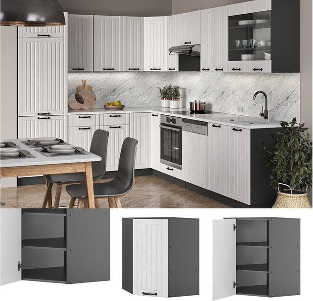 Vicco Eckhängeschrank Fame-Line Küchenschrank im Landhausstil Weiß Anthrazit Breite: 57 cm - Bild 1