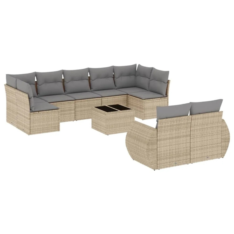 vidaXL 10-tlg. Garten-Sofagarnitur in L-Form aus Polyrattan mit Kissen in Beige und Hellgrau - Bild 2