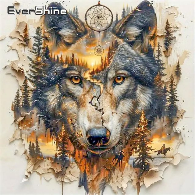 EverShine DIY Diamond Painting Set Wolf im Sonnenuntergang, Rundes Mosaik Bild in Multicolour, B/H: 20 x 20 cm - Bild 1