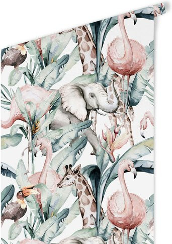 K&L Wall Art Vliestapete Kinder Safari Elefant und Giraffe, mehrfarbig, matt - Bild 1