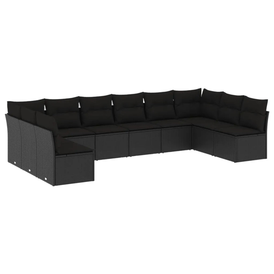 vidaXL 10-tlg. Garten-Sofagarnitur in L-Form aus schwarzem Poly-Rattan mit Sitzkissen und Rückenkissen - Bild 2