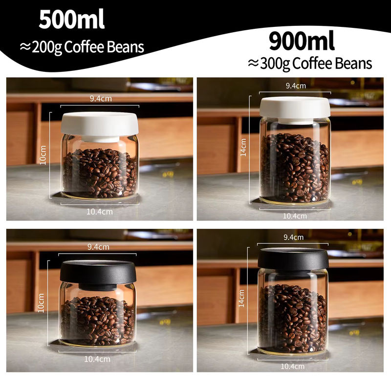 OANKR Vakuum-Kaffeebehälter aus Glas, luftdichter Aufbewahrungsbehälter für Kaffeebohnen, transparent/schwarz, 500 ml - Bild 2