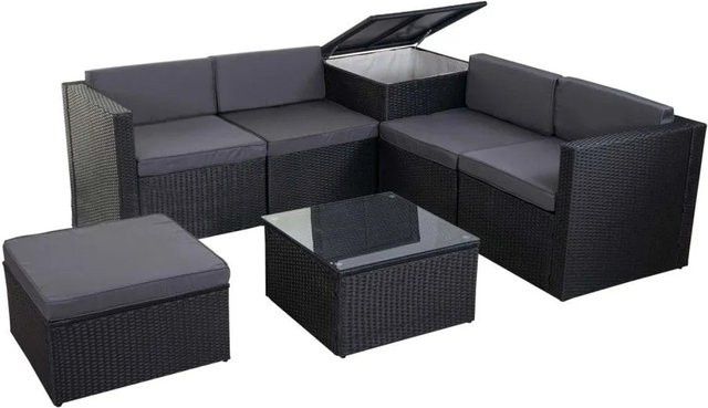 MCW Poly-Rattan Garten-Lounge-Set D21 in Anthrazit mit dunkelgrauen Kissen und integrierter Aufbewahrungsbox - Bild 2