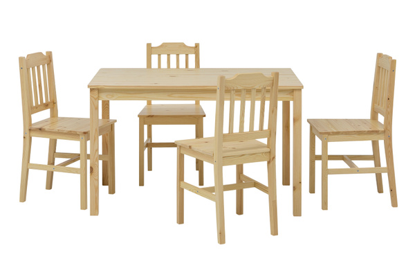 SIT Essgruppe aus Kiefernholz in Beige und Braun mit Tisch und Stühlen
