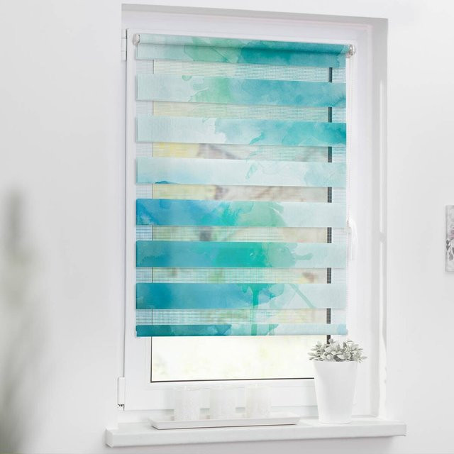 Lichtblick Duo-Rollo Klemmfix Aquarell Blau, Breite: 70 cm, Höhe: 150 cm - Bild 1