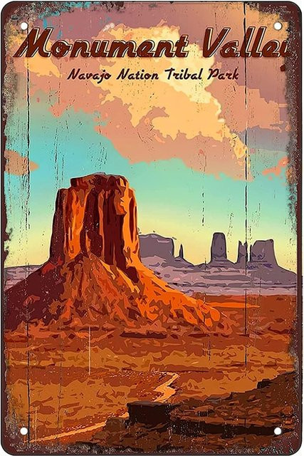 MINISO Monument Valley Retro-Vintage-Dekorschild aus Metall, Mehrfarbig, B: 30,5 cm, H: 20,3 cm - Bild 1