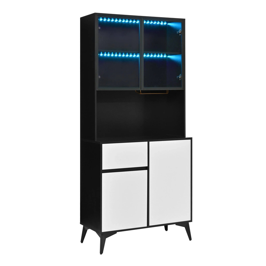 Merax Hochschrank mit LED-Beleuchtung und Glasfront in Schwarz und Weiß, B/T/H: 40 x 80 x 180 cm - Bild 2