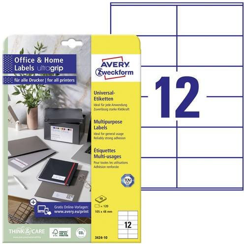 Avery Zweckform Universal-Etiketten Weiß, 120 Stück, B: 10,5 cm, H: 4,8 cm - Bild 1