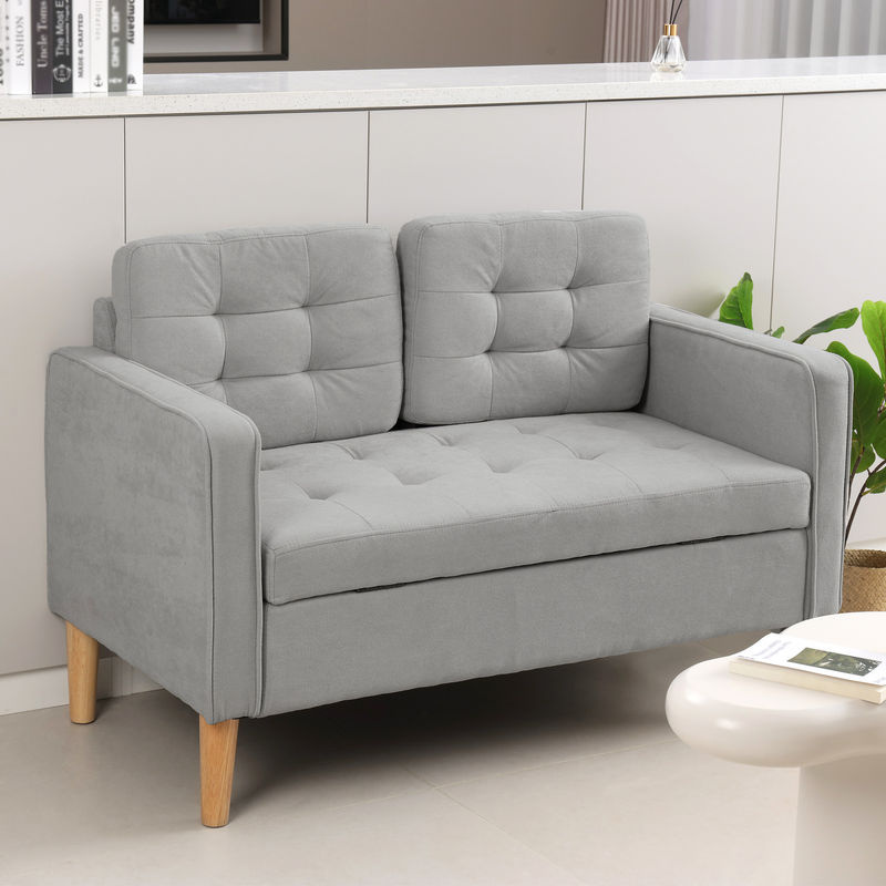 HOMCOM 2 Sitzer Sofa mit Stauraum in Grau und Samtoptik, B/T/H: 117 x 62 x 78 cm - Bild 2