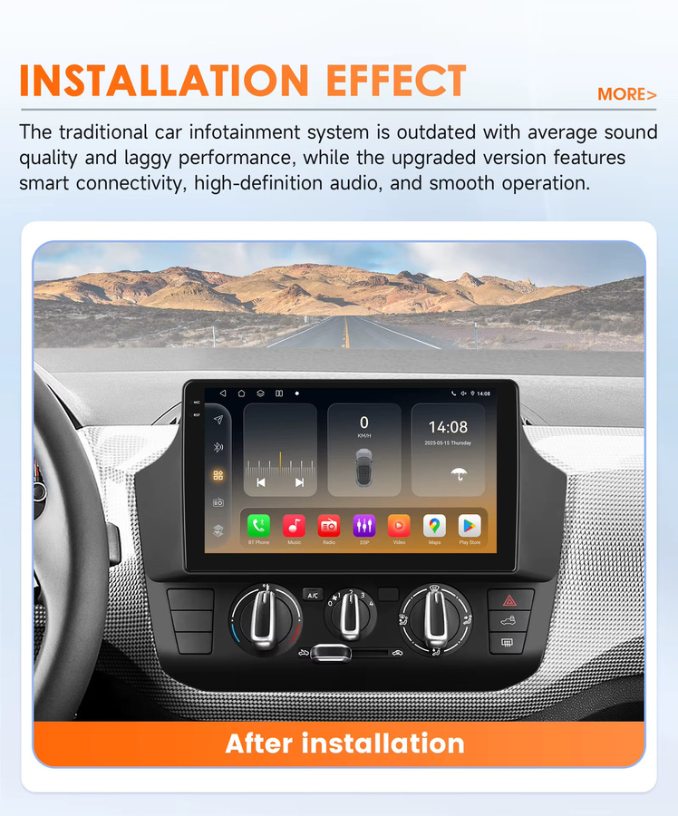 Hizpo 2Din Android Auto Autoradio für Volkswagen UP 2017 - 2023 mit 9 Zoll Display, 4G, Bluetooth, GPS, Carplay und 360 Grad Kamera, Schwarz - Bild 2