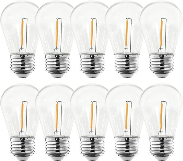 HuaJin Lighting 10er-Pack S14 LED-Filamentlampen E27 Warmweiß mit transparenter PC-Abdeckung für Lichterketten und Außenbeleuchtung - Bild 1
