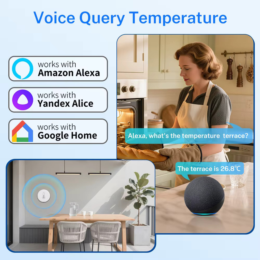 Tuya Zigbee 3.0 Intelligenter Temperatur- und Feuchtigkeitssensor in Weiß mit APP-Fernüberwachung und Kompatibilität für Yandex Alexa für dein Smart Home - Bild 3