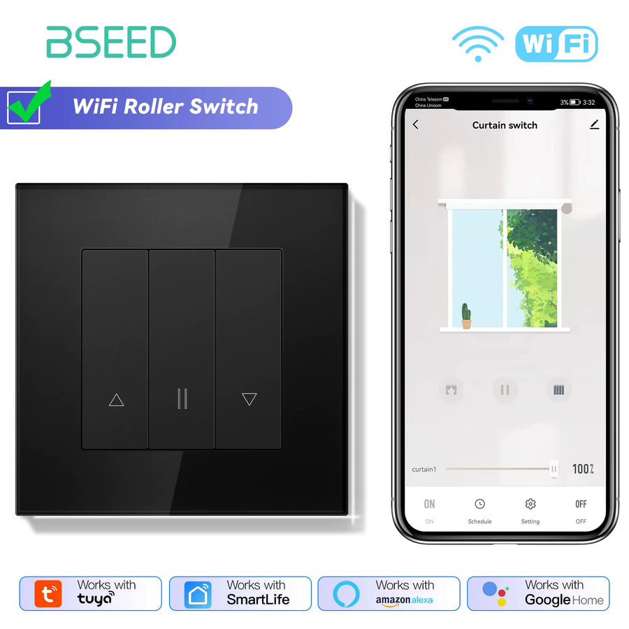 BSEED E-Serie Smart Blind WiFi Shutter Switch mit Glasrahmen für Tuya Google Home und Amazon Alexa in Weiß oder Schwarz - Bild 5