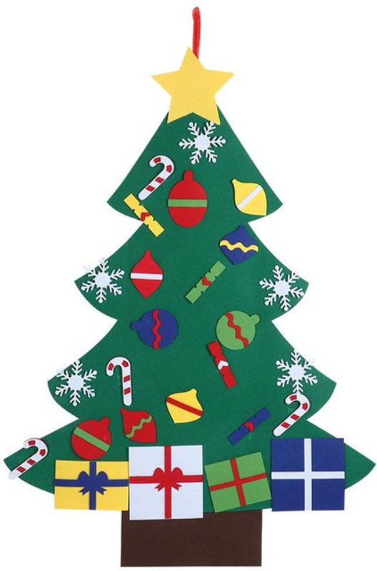 OutsideWorld DIY Weihnachtsbaum-Set aus Filz in Grün mit Rentier- und Sternen-Hängeornamenten zur Wandmontage für Kinder - Bild 1