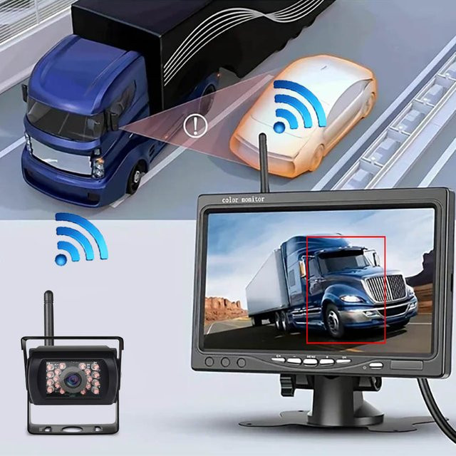QXNY Drahtlose Rückfahrkamera mit 7-Zoll-Monitor und AHD 1080p Full HD sowie BSD-Funktion in Schwarz für LKW, Bus, Wohnmobil und Anhänger - Bild 1