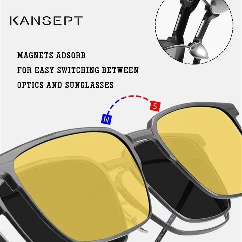 KANSEPT 3 In 1 Magnet Clip Sonnenbrille, Titan, Vollrand, rechteckig, Herren, polarisiert - Bild 3