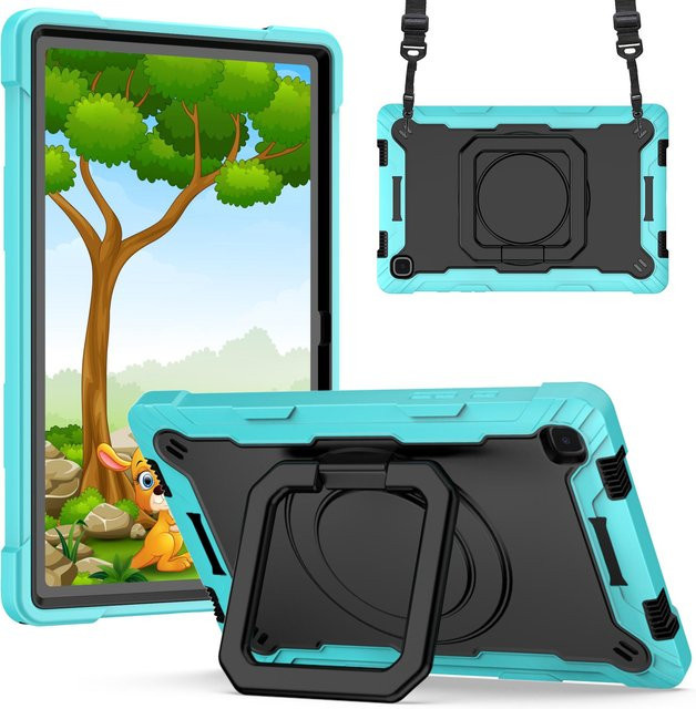 Sturzsichere Hülle für Samsung Galaxy Tab A7 10,4 Zoll (SM-T500/T505) mit 360 Grad drehbarer Halterung und verstellbarem Schultergurt in Türkis - Bild 1