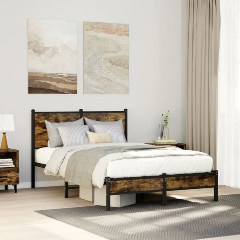 Metallbett Vidaxl aus Stahl in Räuchereiche Braun B/T/H: 120 x 200 cm ohne Matratze - Bild 1