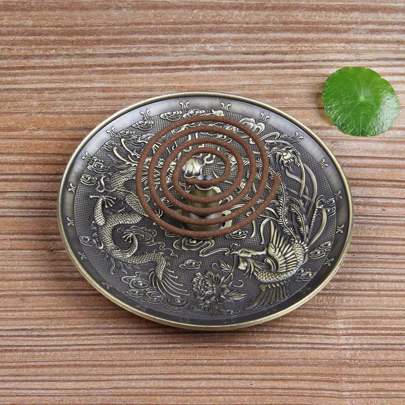 WHPHous Räuchertablett Drache und Phönix aus Bronze mit Zwölf Sternzeichen als Räucherstäbchenhalter und Räuchergefäß in Antik-Optik - Bild 3
