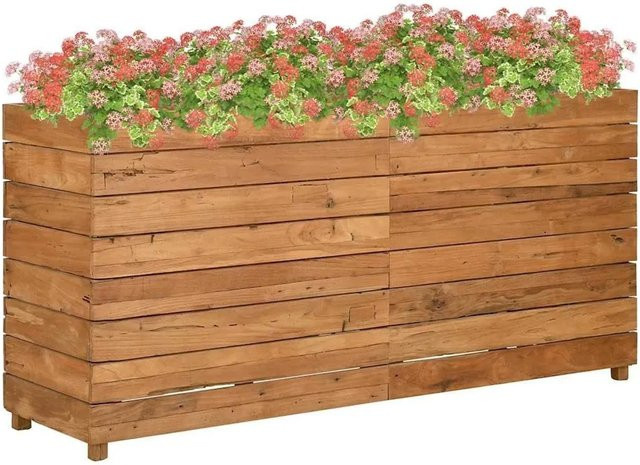 vidaXL Tischbett aus Teak-Altholz und Stahl in Braun, B/T/H: 150 x 40 x 72 cm - Bild 1