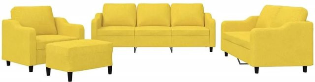 vidaXL 4-teilige Sofagarnitur in Hellgelb aus Stoff mit Sessel, 2-Sitzer-Sofa, 3-Sitzer-Sofa, Fußhocker und Kissen - Bild 1