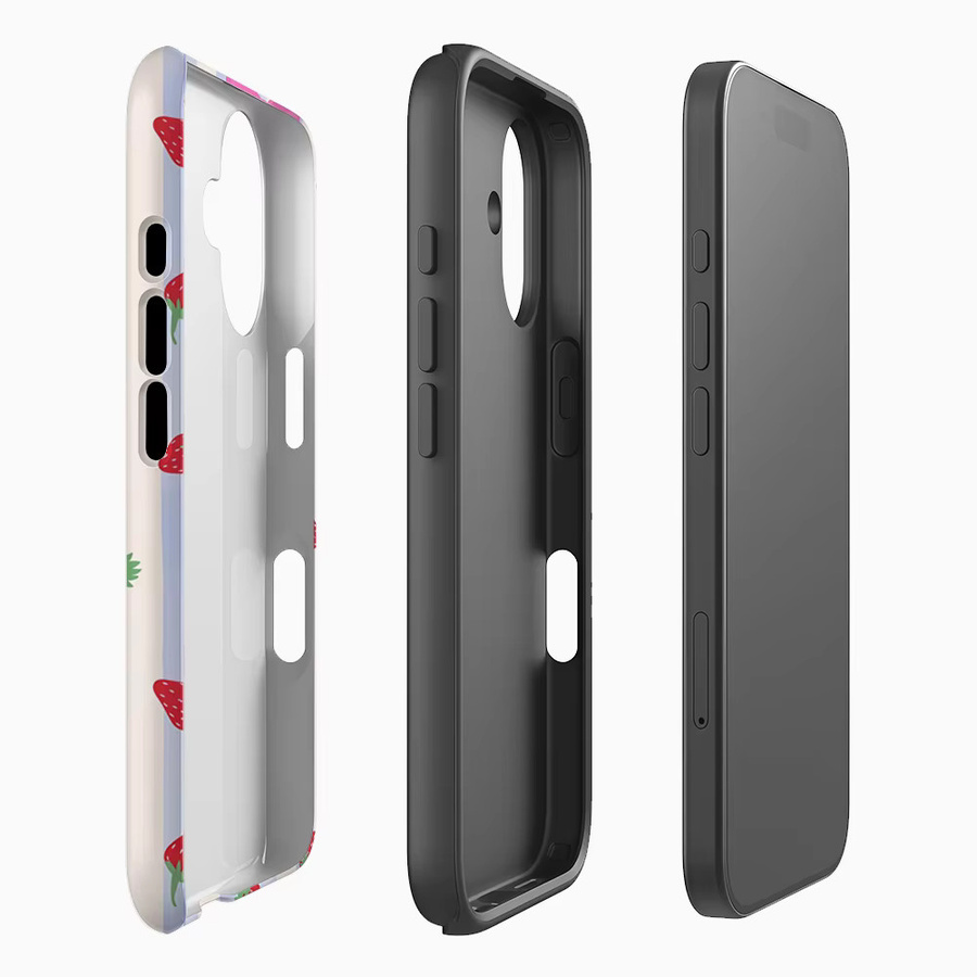 Handyhülle mit Erdbeeren und rosa Schleifen in Blau für Apple iPhone 12 bis iPhone 17 Pro Max Plus mit doppelschichtiger Rückseite - Bild 2